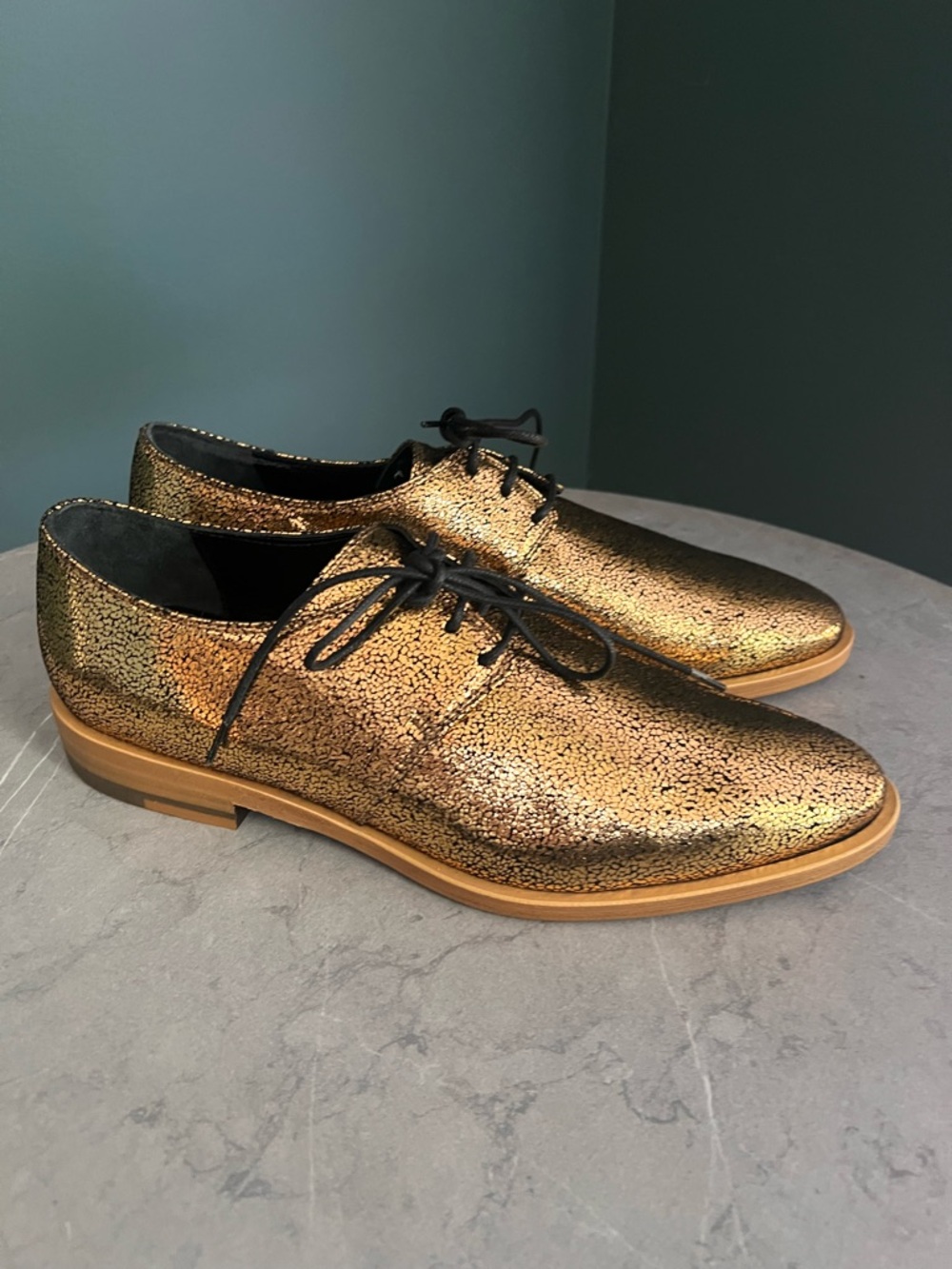 Vivienne Westwood Cracked Gold Oxfords - Picture 3 of 8
